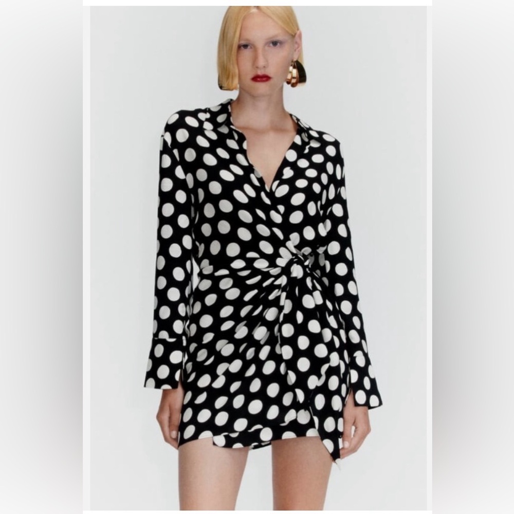 Zara Black and White Polka Dot Wrap Dress